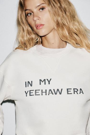 SLOGAN CROP SWEATSHIRT - Ecru by Zara