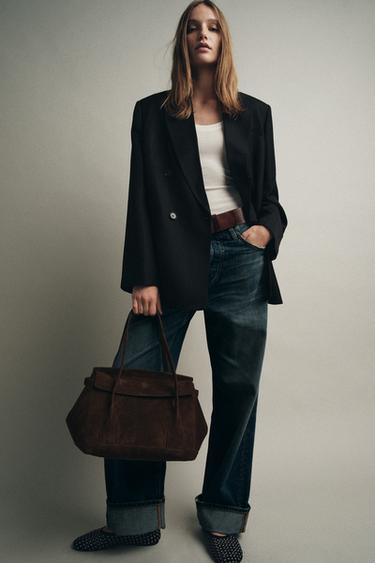 SPLIT SUEDE LEATHER CITY BAG - Brown by Zara