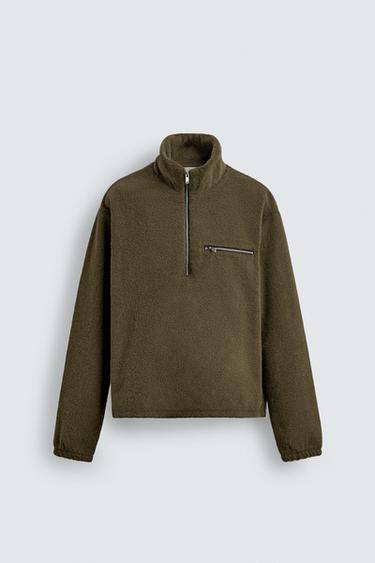 FLEECE QUARTER-ZIP SWEATSHIRT - Green-dry by Zara