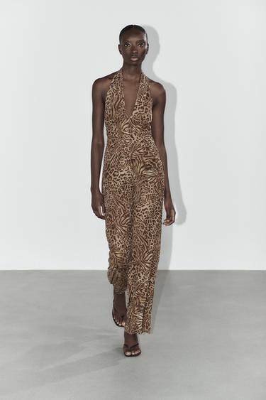 ANIMAL PRINT TULLE HALTER JUMPSUIT - Leopard  by Zara - Image 0