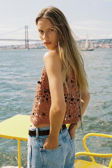BEADED KNIT VEST - Brown by Zara