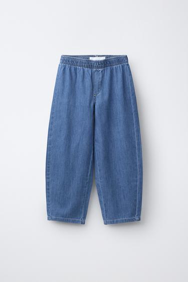 ELASTICATED BARREL TROUSERS - Blue by Zara