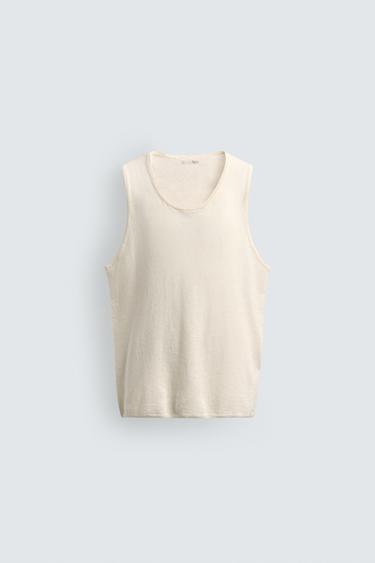LINEN - COTTON KNIT TANK TOP - Ecru by Zara