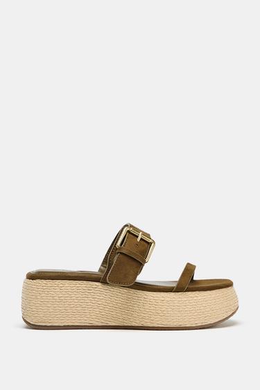 STRAPPY PLATFORM SANDALS - Khaki Green by Zara