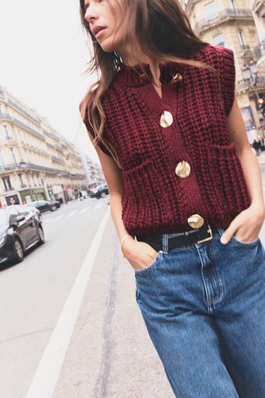 THICK KNIT WAISTCOAT - Burgundy by Zara