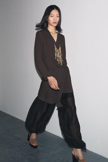 ZW COLLECTION ASYMMETRIC WRAP BLOUSE - Dark brown by Zara
