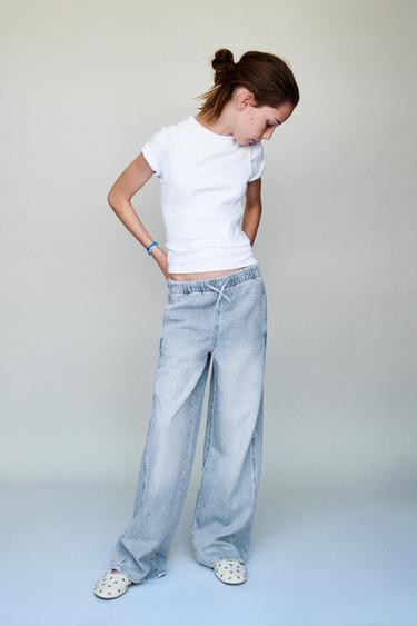 WIDE-LEG JEANS WITH DRAWSTRING - Light blue by Zara