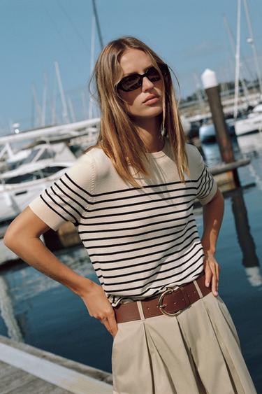 STRIPED SHORT SLEEVE KNIT JUMPER - striped by Zara