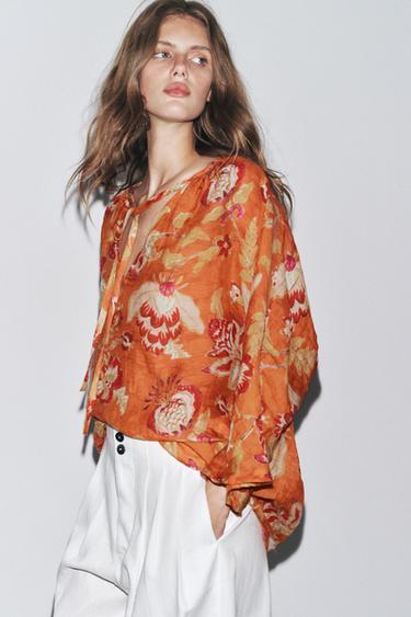 100% RAMIE CREASED SHIRT ZW COLLECTION - Orange by Zara