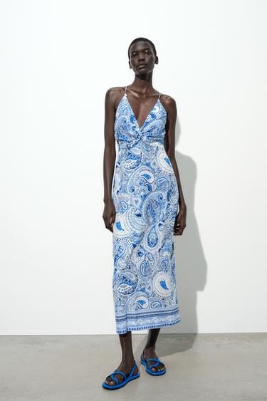 KNOT PRINTED MIDI DRESS - Blues by Zara - Image 0