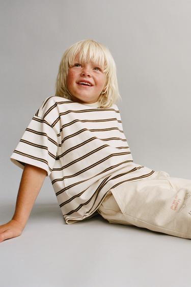 STRIPED T-SHIRT - Light brown by Zara