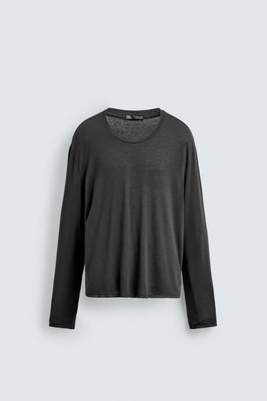 LIGHTWEIGHT LONG SLEEVE T-SHIRT - Dark grey by Zara