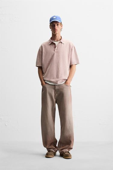 WASHED BOUCLÉ KNIT POLO SHIRT - Pink by Zara - Image 0