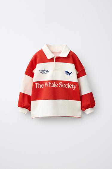 EMBROIDERED WHALE STRIPED POLO SHIRT - Red by Zara