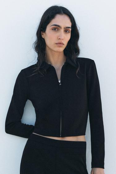 CREPE ZIP-UP JACKET - Black by Zara