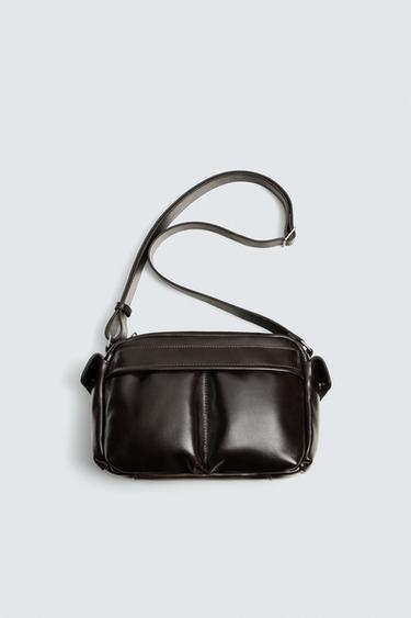 LEATHER CROSSBODY BAG - Brown by Zara