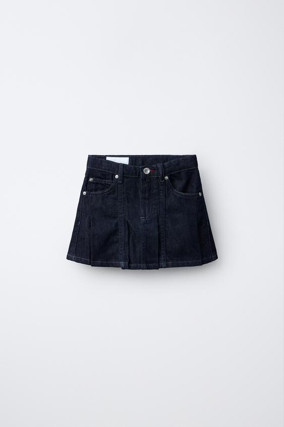 PLEATED DENIM SKIRT - Blue by Zara - Image 0