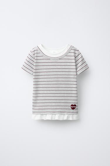 DOUBLE NECK STRIPED T-SHIRT - Grey marl by Zara