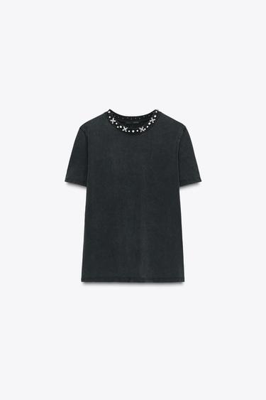 JEWEL FADED-EFFECT T-SHIRT - Grey by Zara