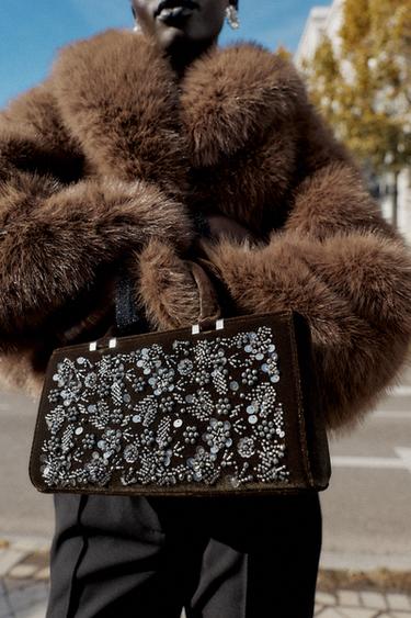 BEADED CITY BAG - Brown by Zara