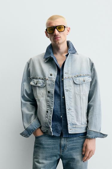 RELAXED FIT DENIM JACKET WITH METAL STUDS - Light blue by Zara