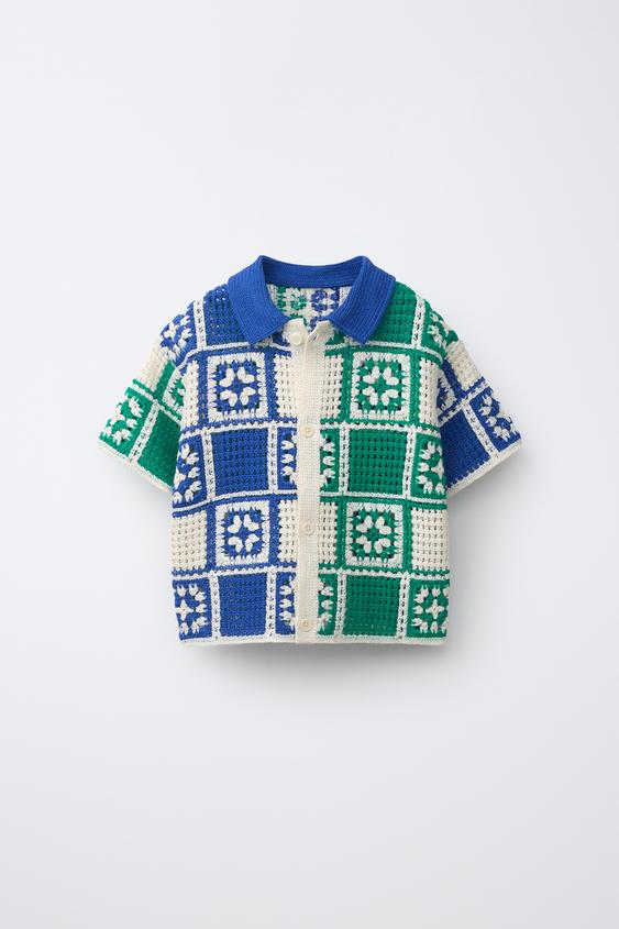 MOSAIC CROCHET KNIT SHIRT - Ecru / Blue by Zara - Image 0