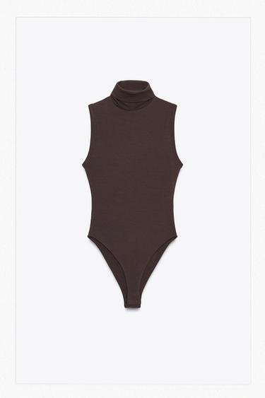 BASIC HIGH NECK BODYSUIT - Brown by Zara