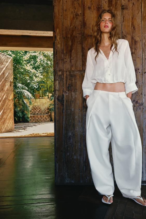 LINEN BLEND BALLOON SHIRT WITH FROG FASTENING - White by Zara - Image 0