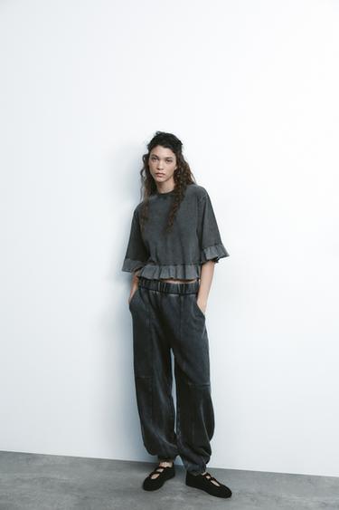 MATCHING RUFFLED T-SHIRT - Light grey by Zara - Image 0