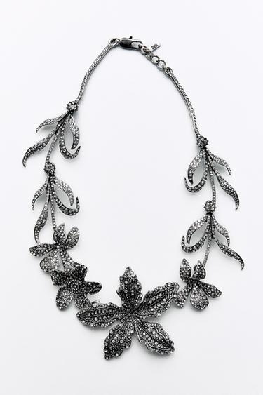 FLOWER RHINESTONE NECKLACE - Silver by Zara
