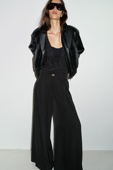 FAUX LEATHER BOMBER JACKET WITH SHOULDER PADS - Black by Zara