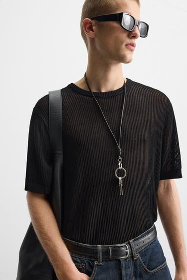 OPEN KNIT T-SHIRT - Black by Zara