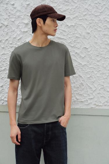 BASIC SLIM FIT T-SHIRT - Greenish by Zara