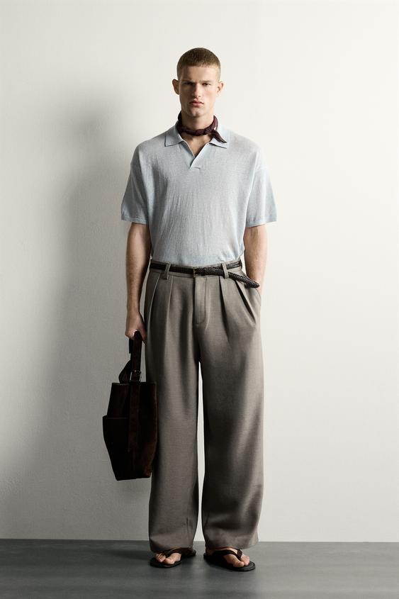 100% LINEN RELAXED FIT KNIT POLO SHIRT - Pastel blue by Zara - Image 0