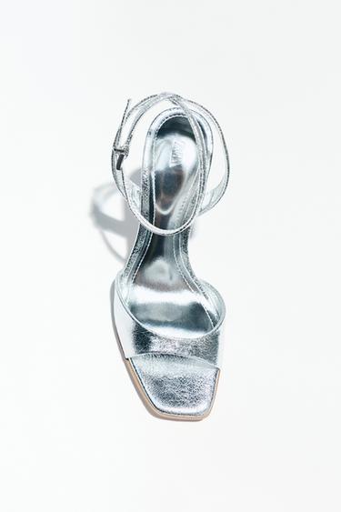 PATENT-FINISH HIGH-HEEL SANDALS - Silver by Zara