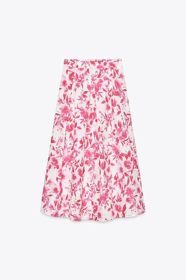 POPLIN MIDI LAYERED SKIRT - Pink / White by Zara