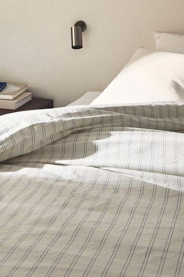 COTTON DUVET COVER WITH DOUBLE STRIPES - Oyster-white by Zara