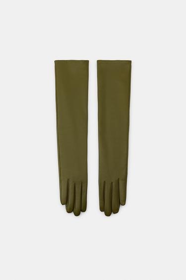 LONG 100% LEATHER GLOVES - Green by Zara