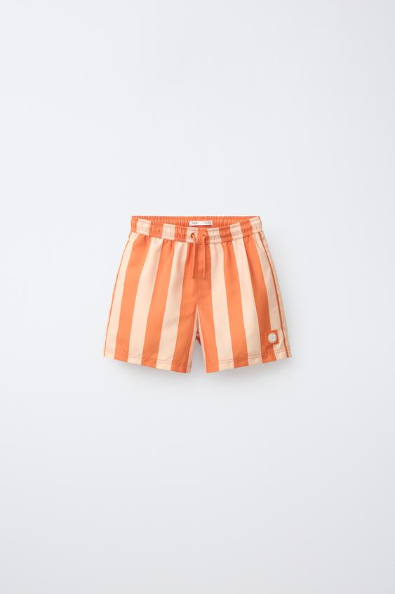 6-14 YEARS / STRIPED SWIM SHORTS - Orange by Zara - Image 0
