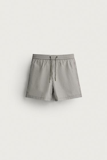 MID-LENGTH SEERSUCKER SWIMMING TRUNKS - Khaki by Zara