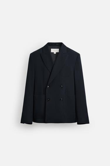 DOUBLE-BREASTED 100% WOOL SUIT BLAZER - Dark navy by Zara