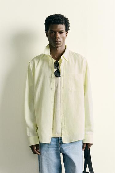 REGULAR FIT LINEN/COTTON SHIRT - Yellow by Zara