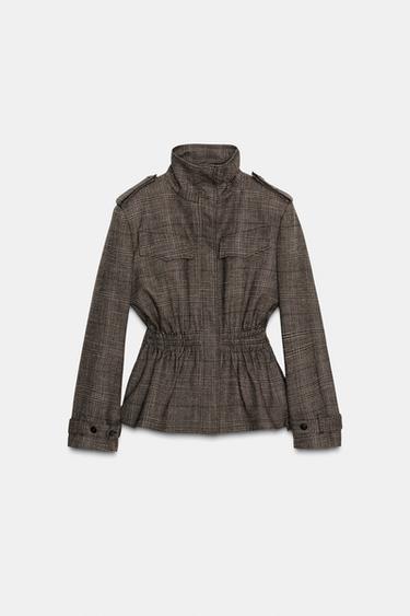 ZW COLLECTION CHECK PEPLUM WOOL BLEND JACKET - Brown marl by Zara