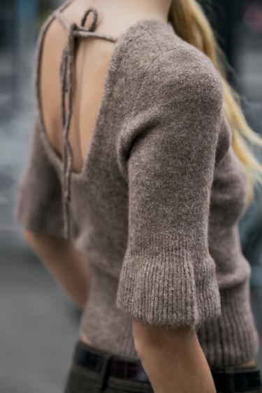 KNIT TOP WITH OPEN BACK - Brown / Taupe by Zara