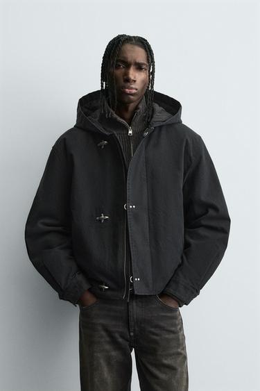 HOODED JACKET WITH FIREMAN CLASP - Black by Zara