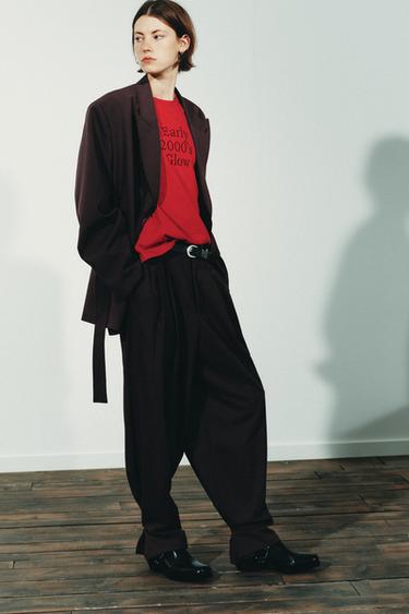 BELTED BLAZER - Dark burgundy by Zara