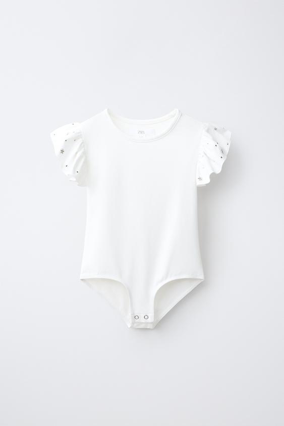 STUDDED RUFFLE SLEEVE BODYSUIT - White by Zara - Image 0
