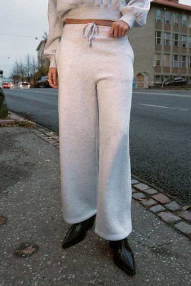 BASIC STRAIGHT PLUSH TROUSERS WITH ADJUSTABLE HEM - Grey marl by Zara