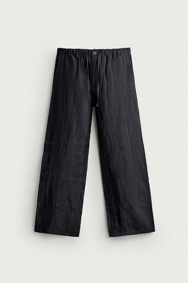 100% LINEN RELAXED FIT TROUSERS - Dark navy by Zara