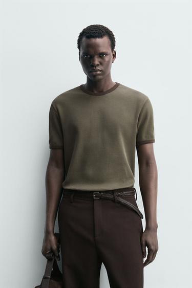 WAFFLE-KNIT TEXTURE T-SHIRT - mid khaki by Zara